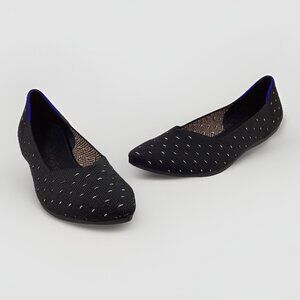 Rothy's The Point Ivory Dot Black Polka Dot Knit Ballet Flats Shoes Size 8